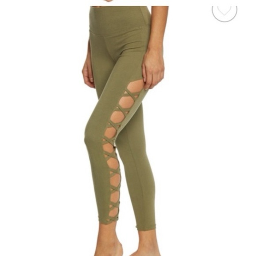 NWT Balance Collection Lattice Lace Leggings Olive Green Size XS 7/8 Length